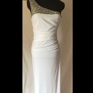 Ivory One Shoulder Jeweled Dress